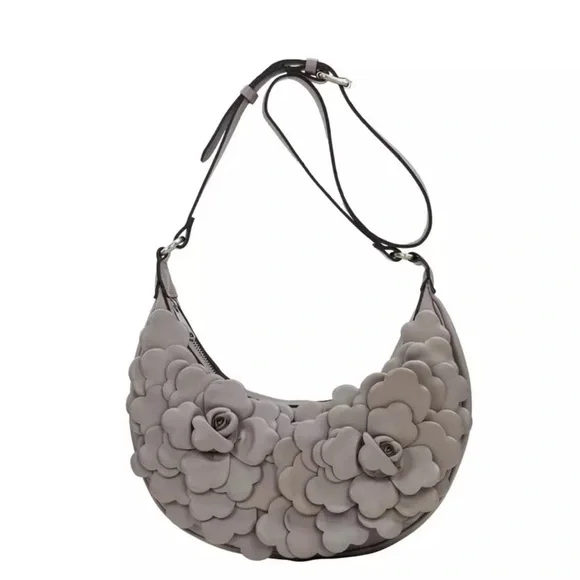 Patricia Nash Coley Floral Leather Crescent-Shaped Shoulder Hobo Bag-Stone-NWT - Picture 1 of 7